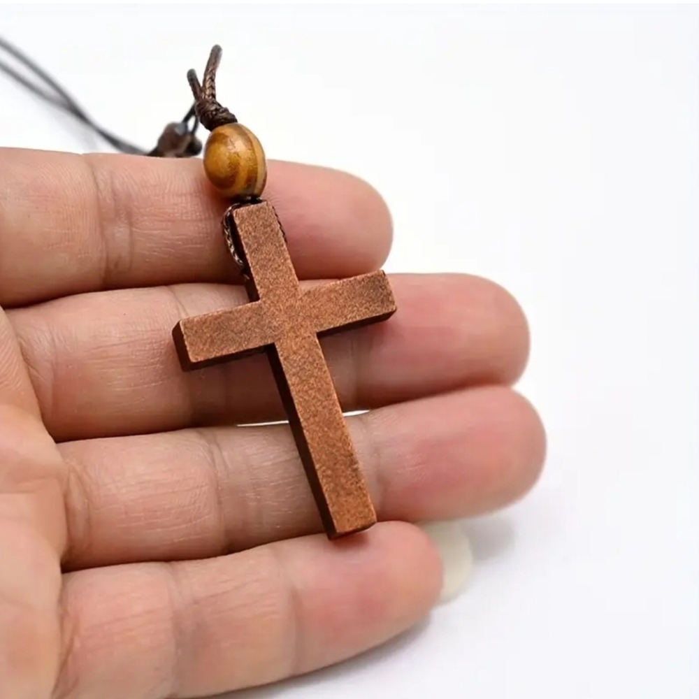 Brown Wooden Cross Pendant Necklace